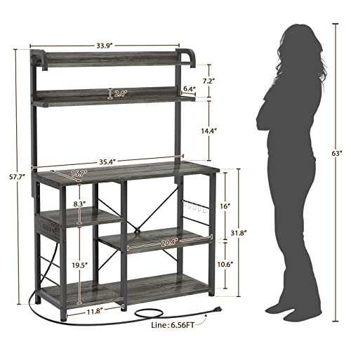 Topfurny Baker's Rack With Power Outlet, Coffee Station, Microwave Oven Stand, Kitchen Shelf, Microwave Cart, 7-Tier Microwave Stand Or Coffee Bar Table Organizer, For Spice, Pots And Pans Organizer #TOP2