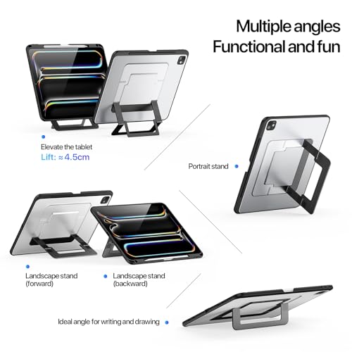 Image of Metal Stand Back case for Apple iPad Pro 11 inch 2024 /2025 M4 /M5 5th /6th Gen, Smart Back Case with Stable Stands with Pencil Holder for iPad Pro 11 M4 /M5, Black