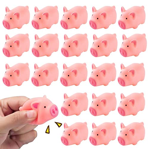 HAKACC 20 PCS Mini Squishies Pig Bath Toys, Pink Rubber Squeaky Baby Bathtub Toys for Baby Shower...