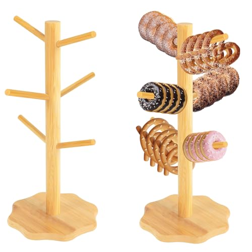 Toivize 2 Stück Brezelständer Holz, 16x36cm Brezelbaum 6-armig, Brezenständer Holz, Vielseitig als Brezenständer, Wurstständer, Tassenständer, Perfekt für Partys und Küche