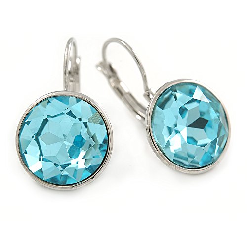 Boucles d'oreilles pendantes rondes en verre bleu turquoise fermoir dormeuse
