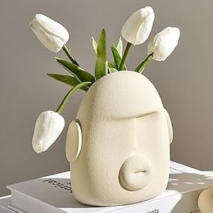 Ceramic Face Vase, White Unique Vase for Decor, Modern Dining Table Centerpieces Decorative Vase for Living Room Bedroom Coffee Table Bookshelf TV Cabinet Office Decoration, Ideal