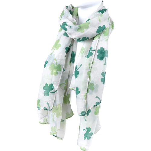 St. Patrick's Day Shamrock Scarf Irish Clover White Green Scarves Shamrock Patterns Satin Scarf2