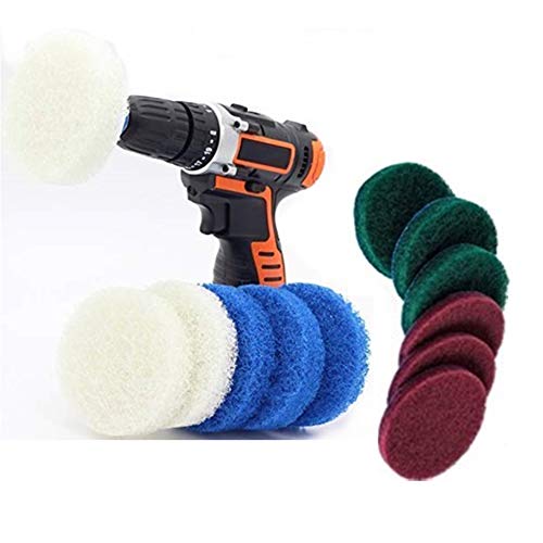 13 Pieces 4 Inch Drill Scouring Pads Cleaning Kit-4 Kinds of Abrasive Buffing Pads-4-Inch Disc Pad Holder with 12 Scrubbing Pads-Great for Cleaning Bathtubs, Sinks,Kitchen and Tile