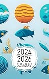 Pocket Calendar 2024-2026: Two-Year Monthly Planner for Purse , 36 Months from January 2024 to December 2026 | Sea life icons | Flat design illustration