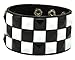 White/Black Checkered Studded Black Leather Bracelet