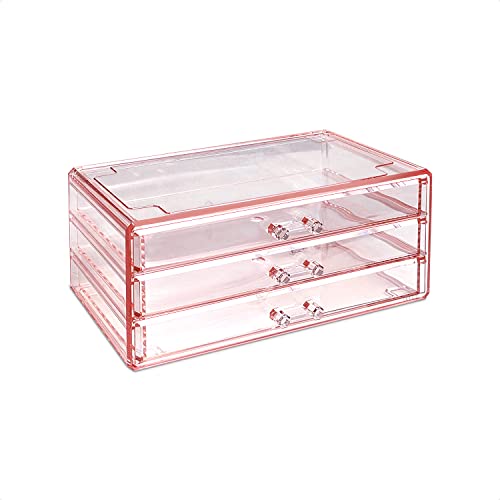 Ikee Design Acrylic Jewelry Makeup Storage Drawer Organizer For Home Storage And Office Stationary Drawers, Pink Color, 9.38" W X 5.38" D X 4.25" H #TOP10