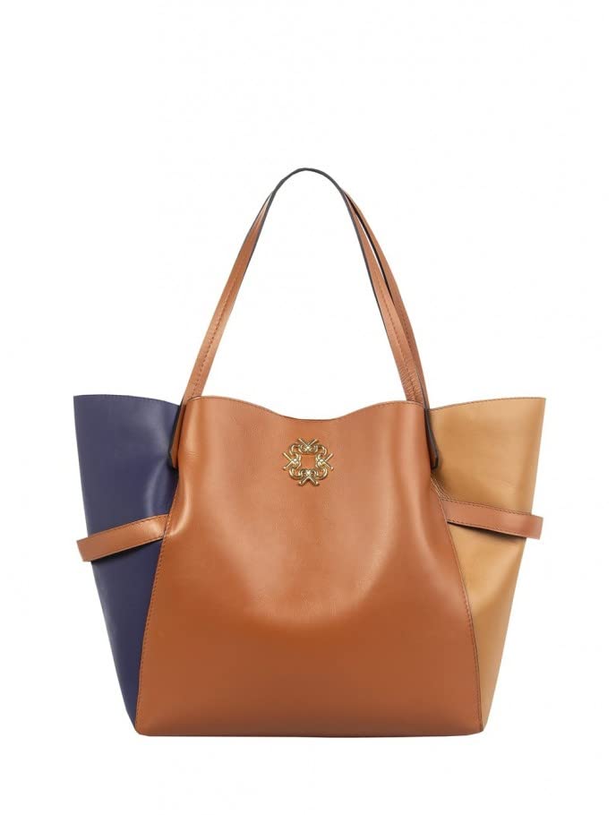 Grand sac tricolore en cuir vert militaire cabas fourre-tout femme