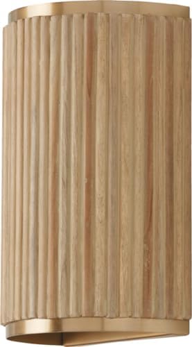 Capital Lighting 650721WS Donovan Mid-Century Modern Artisan Luxe Fluted Mango Wood Wall Sconce, 2-Light 120 Total Watts, 12" H x 8" W, White Wash and Matte Brass