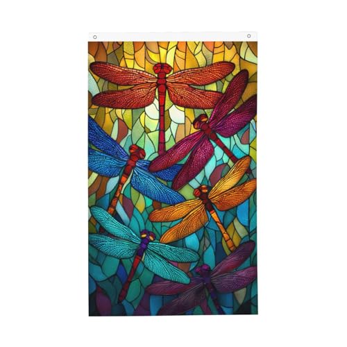Spring Summer Dragonfly Flag 3X5 FT Vertical, Colorful Polyester Banner with Grommets, Garden Yard House Flags Indoor Outdoor Sport Decoration