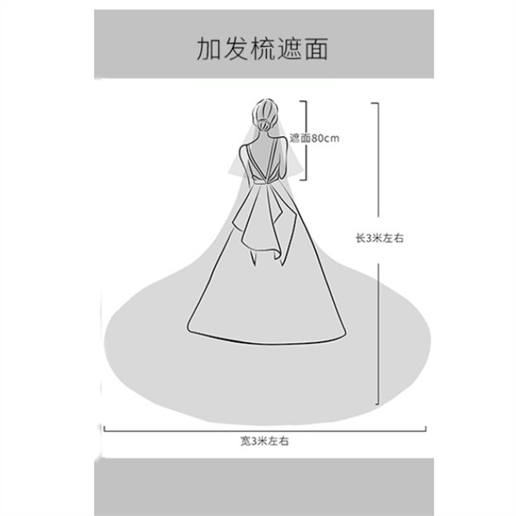 Stile Europeo di Copertura del Velo da Sposa con Coda Lunga in Pizzo e Accessori per Copricapo