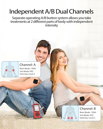 Rechargeable TENS Unit Machine for Pain Relief Therapy, Electronic EMS Muscle Stimulator for Shoulder Pain Relief, TENS&EMS Stimulator for Back Pain, Shoulder Neck Pain Relief, Sciatica Pain, red - Thumbnail 6