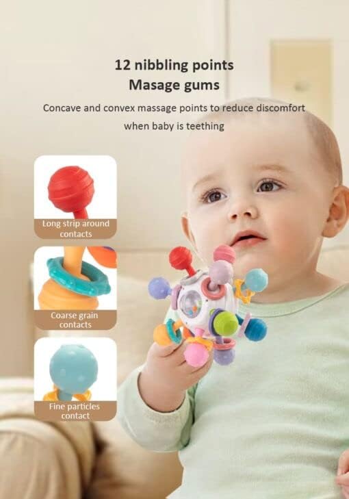 Image of StarAndDaisy Soft Baby Teether and Teeth Rattle Ball Toys for Infants & Toddlers (MBall Teether White)