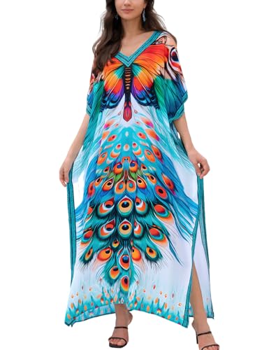 Image of KECVOT Kaftan Dresses for Women V-Neck Print Swimsuit Cover Up Plus Size Beach Caftan Lounge Dress