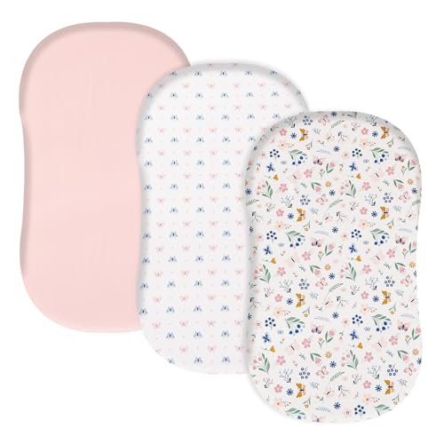 Image of david's kids 3 Pack Bassinet Sheets, Ultra Soft Breathable Comfortable Baby Sheet Set for Boys Girls Neutral, Univeral Fit for Most Cradle and Bassinet Mattress, Floral & Butterfly