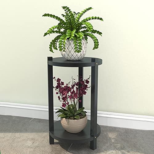 Supporto per piante a 2 livelli in metallo e legno, per interni ed esterni, decorazione domestica, supporto per vasi di fiori, espositore per fioriere, scala, nero, altezza 100 cm