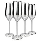 TJ Unbreakable 8 Oz Stainless Steel Champagne Flutes (4 Pack)- Silver Champagne Glasses - Reusable Indoor Outdoor Drinkware - Keeps Drink Cool for Longer - Gift Idea