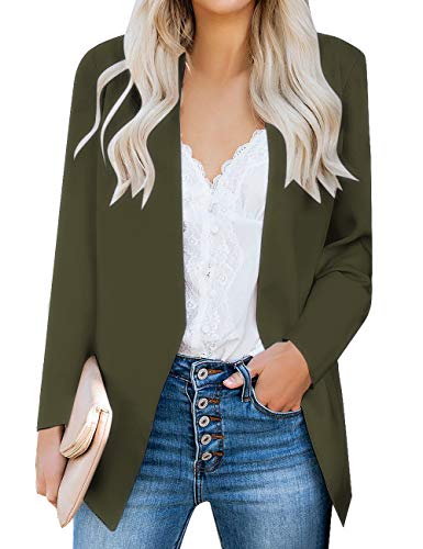 Vetinee Women's Army Green Casual Open Front Pocket Blazer Long Sleeve Work Office Cardigan Jacket Coat Size Large