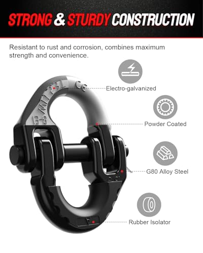 DAYDOOR 1/2\" Safety Chain Connector Link, G80 Tow Hitch Hammerlock Coupling Link with 12000 lbs Capacity, Tow Chain Connector with Rubber Isolators for Trucks, Trailers, SUVs(2-Pack) (Black)