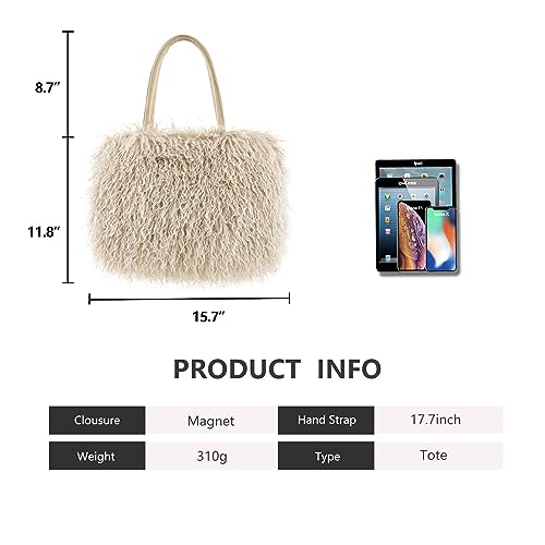 Image of Women's Fuzzy Tote Bag Curly Handbag Furry Shoulder Bag Large Plush Top Handle Purses Winter