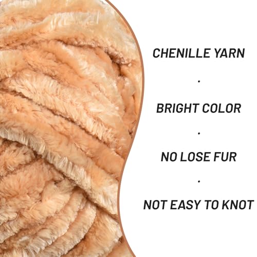 Image of Fuzzy Chunky Chenille Yarn for Crocheting,Soft Plush Yarns for Hand Knitting,Bulky 3x100g(3x49.2 yd) Baby Blanket Yarn for Crocheting Amigurumi,Crochet Fluffy Velvet Yarns (Khaki)