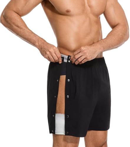 RefindWin Mens Tear Away Shorts Post Hip Knee Surgery Recovery Shorts Black - 2