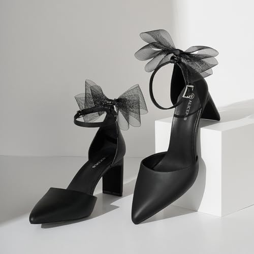 ALICEPUB Women's Detachable Bow Heels Closed Toe 3 Inch Heels Comfortable Work Dress Prom Wedding Pumps3