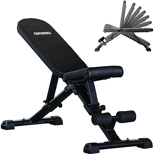 GRIND Fitness Adjustable Weight Bench Foldable Workout Bench Full Body Strength Training Incline Decline Utility Bench Home Gym Multi-Position