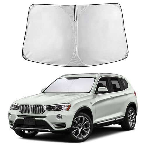 Image of EcoNour Windshield Sun Shade for BMW X3 2011-2017 | Front Window Sunshade | Foldable Car Sun Protector | Blocks UV Rays & Keeps Interior Cooler