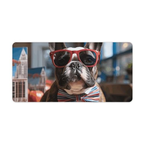 Alfombrilla protectora de escritorio con diseño de bulldog francés con gafas de sol para escritorio, alfombrilla de mouse para juegos, base de goma natural antideslizante, 23.6 x 11.8 pulgadas