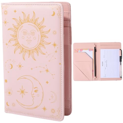 CREATCABIN Rosa Serverbücher Serverbuch Aus PU Leder Mit Reißverschluss Und Tasche Sonne Mond Schreibgerät Kellner Klemmbretter Booklet Organizer Für Restaurants Cafés Bars Ticket Und Quittungshalter