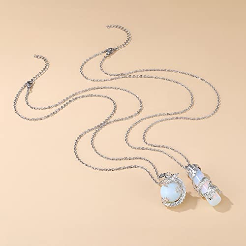 Jovivi 2Pcs Synthetic Opalite Crystal Dragon Wrapped Round Ball Cylinder Gemstone Healing Crystal Pendant Necklaces Sets For Couples Valentines Day Gifts #TOP6