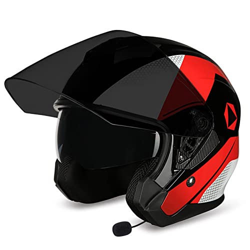LHBM Bluetooth Casque de Moto Jet,Adultes Casque de Moto Ouverte avec Double Visière,Casque de Moto avec Microphone intégré pour réponse Automatique,ECE...