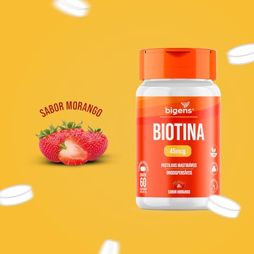 Biotina, Pastilhas mastigáveis, Sabor Morango, 60 pastilhas, Bigens (Unidade)
