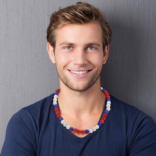 RWQIAN Baseball Beaded Necklace for Men Boys, Bling Drip Chains Inspired Accessory With Diamond Rhinestone Discoball, Jewelry Making Gift for Baseball Team Athletes2