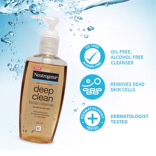 Image of Neutrogena Deep Clean Gentle Facial Cleanser | 2x Glycerin & Cleansing Agent | Alcohol-Free | Dermatologist Tested | Normal to Oily Skin | For Men and Women | 200ml (Pack of 3)