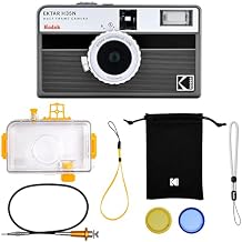 KODAK EKTAR H35N Half Frame Film Camera, 35mm, Reusable, Focus-Free, Bulb Function, Built-in Star Filter, Coated Improved Lens Film & AAA Battery are not Included Striped Black, Premium Kit