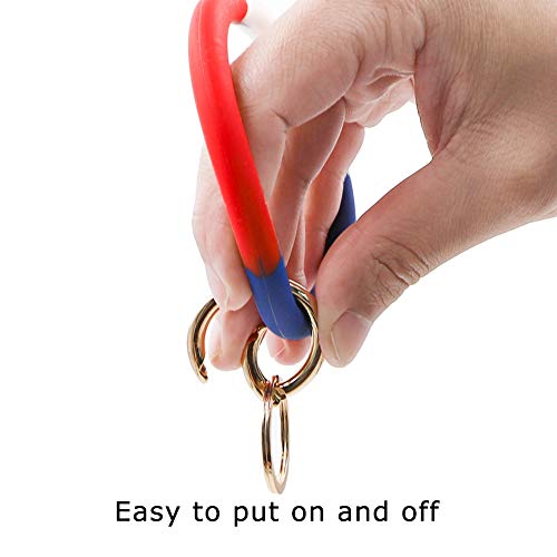 Mwfus Bangle Key Ring Chain Bracelet, Round Silicone Wristlet Keychain Holder For Women Girls (Red Blue White) #TOP2