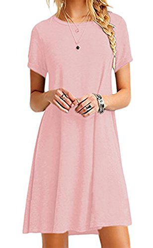 Yming Frauen Sommerkleid Casual Blusenkeid Lose Kurzarm Kleid Plus Größe Rosa XXXL/DE 46