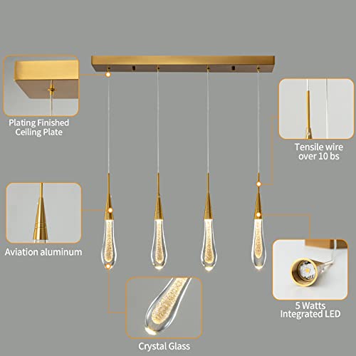 Lmqnine Kitchen Light Fixtures Ceiling Dimmable Led Modern Gold Pendant Light Mini Teardrop Crystal Pendant Light For Kitchen Island Bedroom Hallway Entryway (4-Light) (020) #TOP3