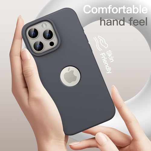 Image of VONZEE Microfiber Logo Cut Cover Compatible with iPhone 16 Pro Max Case, Liquid Silicone Full Body 4-Layer Protective Cover, with High Raised Camera Lips, Slim Durable Phone Case, Titanium Grey