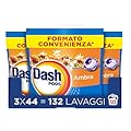Dash Pods Detersivo Lavatrice In Capsule, 132 Lavaggi (3x44), Ambra, Rimuove le Macchie, Igienizza, Dona Freschezza, Brillantezza Per I Capi