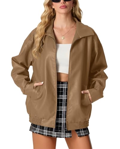 Womens Oversized Leather Jackets Faux Suede Fall Fashion