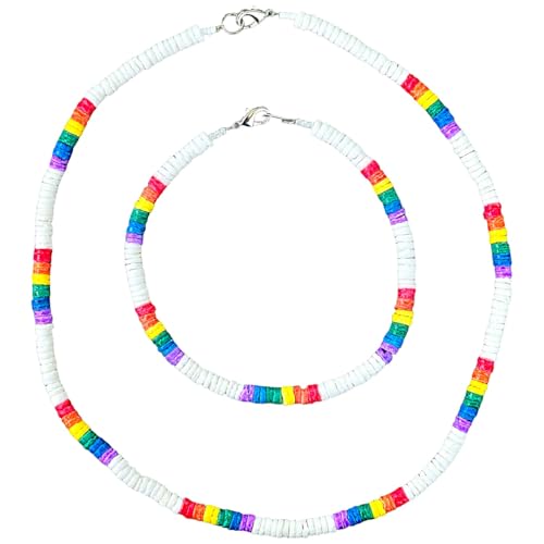 Collar de conchas Puka con tobillera arcoíris suave juego de texturas naturales