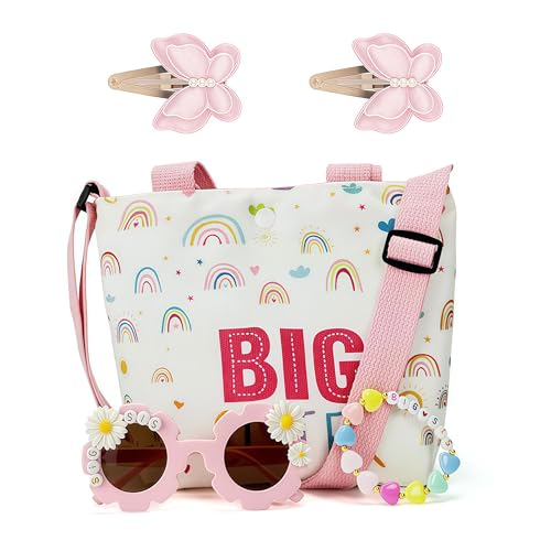 Ruispeed Big Sister Gift Set for Girls - Canvas Tote Bag Bracelet Sunglasses Butterfly Hair Clips - Road Trip & Family Travel Essentials - Sibling Announcement - 4PCS