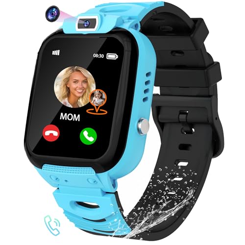 EUNICECG Smart Watch for Kids with Alarm Clock Games GPS Tracker IP68 Waterproof HD Camera SOS Kids Smart Watch for Boys Girls Birthday for 3—12 Years Boys Girls