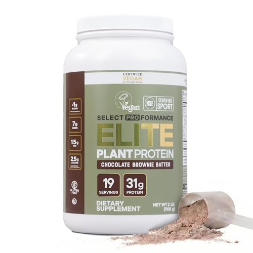 Select Proformance Elite Vegan Protein Powder - 16g of Protein per Scoop, Plant Based, Dairy Free, Gluten Free, Clean Ingredients - Chocolate Brownie Batter, 2lb Tub (40 Servings)