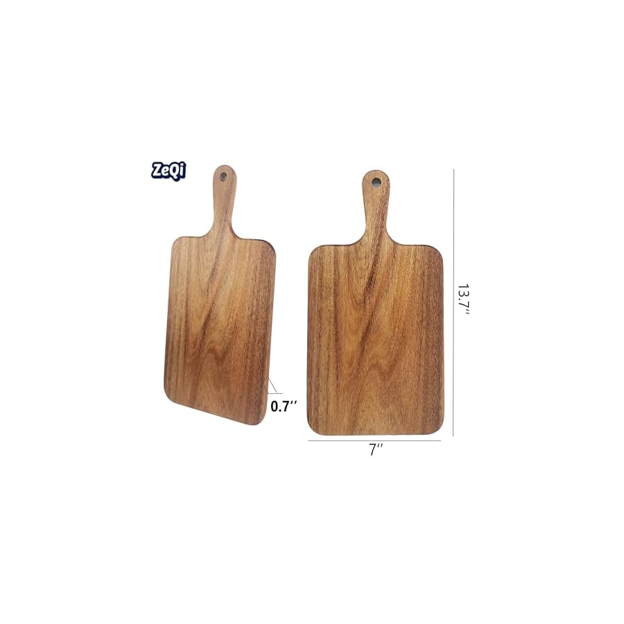 ZeQi Acacia Wood Cutting Board with Handle 13.7''X7'' / Charcuterie Board/Serving Board/Cheese, Bread, Vegetables & Fruits Serving Board (Rectangular)