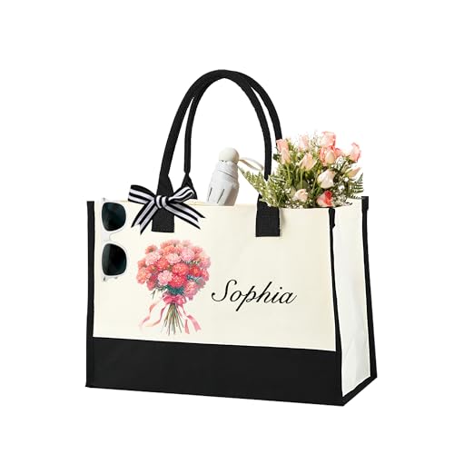 Personalized Initial Canvas Beach Tote, Monogrammed floral bag for Women, Beach Bag, Makeup Pouch, Tote Bag