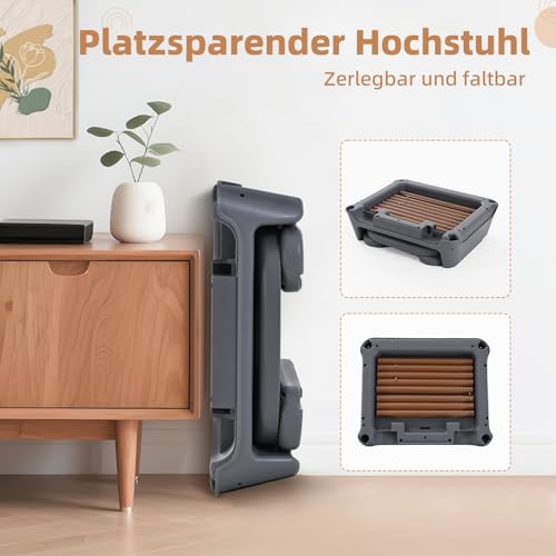 Hochstuhl Baby, Verstellbare Umwandelbare 3 in 1 Kinderhochstuhl, Tragbare Kompakte Baby Kleinkind Fütterung Stuhl Reise Hochstuhl Booster für Kleinkind, von 6 Monaten bis 3 Jahren (dunkelgrau)